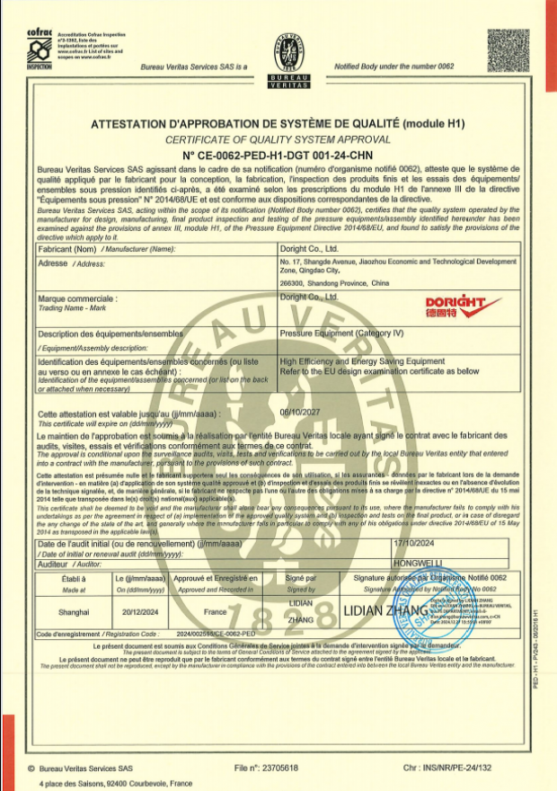 PED管理体系H1证书